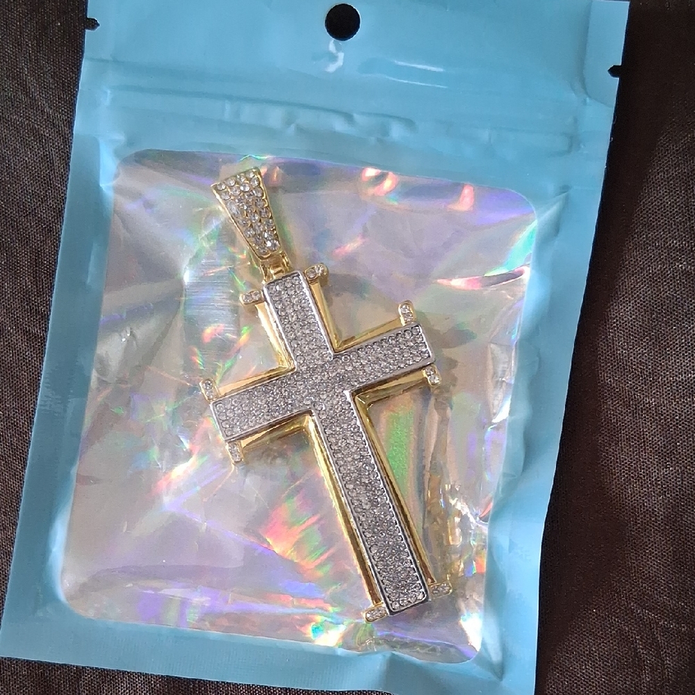 14k Gold Filled Over 925 iced Out Moissanite Diamond Cross Pendant